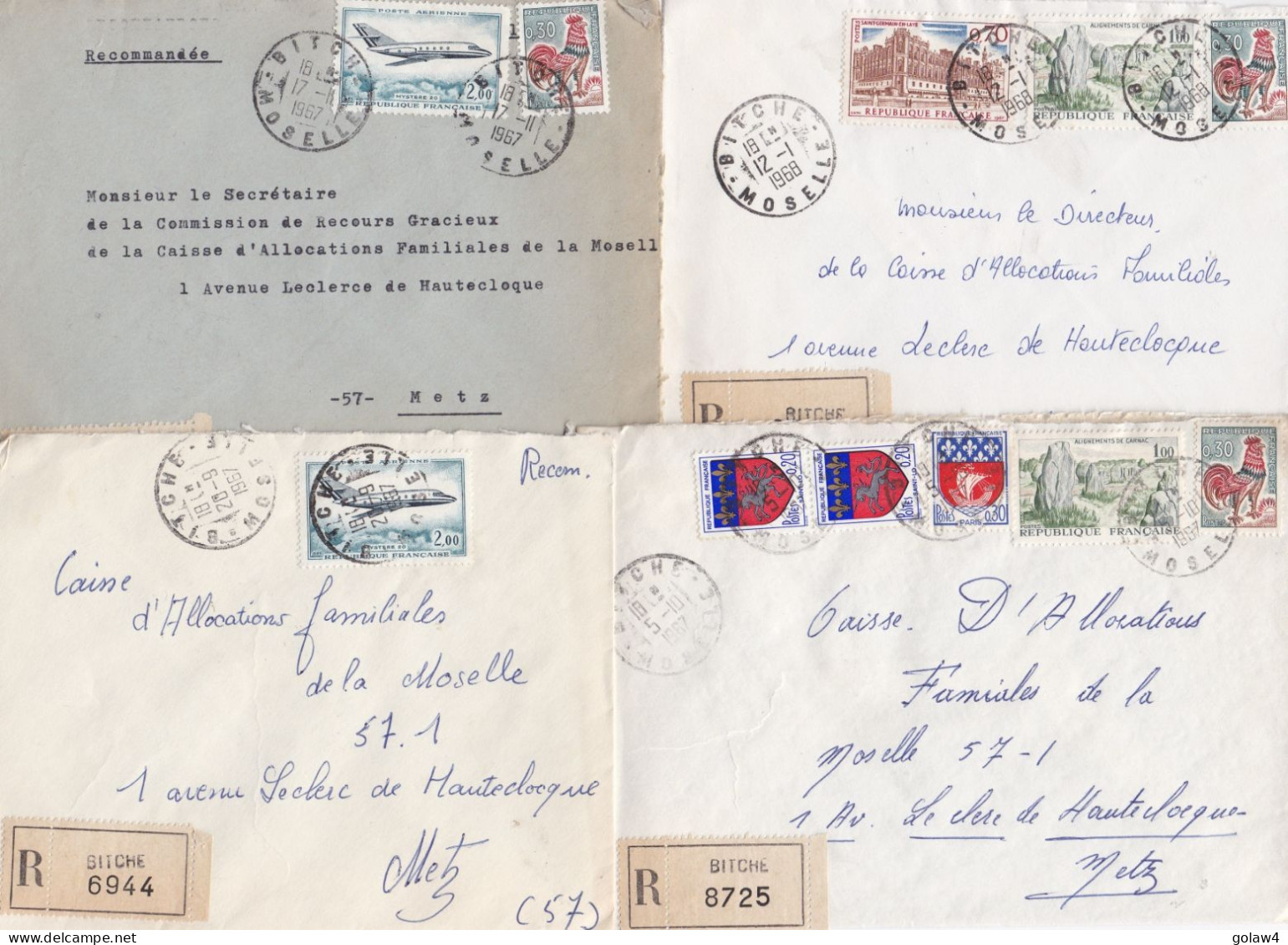 36936# LOT 19 LETTRES FRANCHISE PARTIELLE RECOMMANDE Obl BITCHE MOSELLE 1967 1968 Pour METZ 57 - Covers & Documents