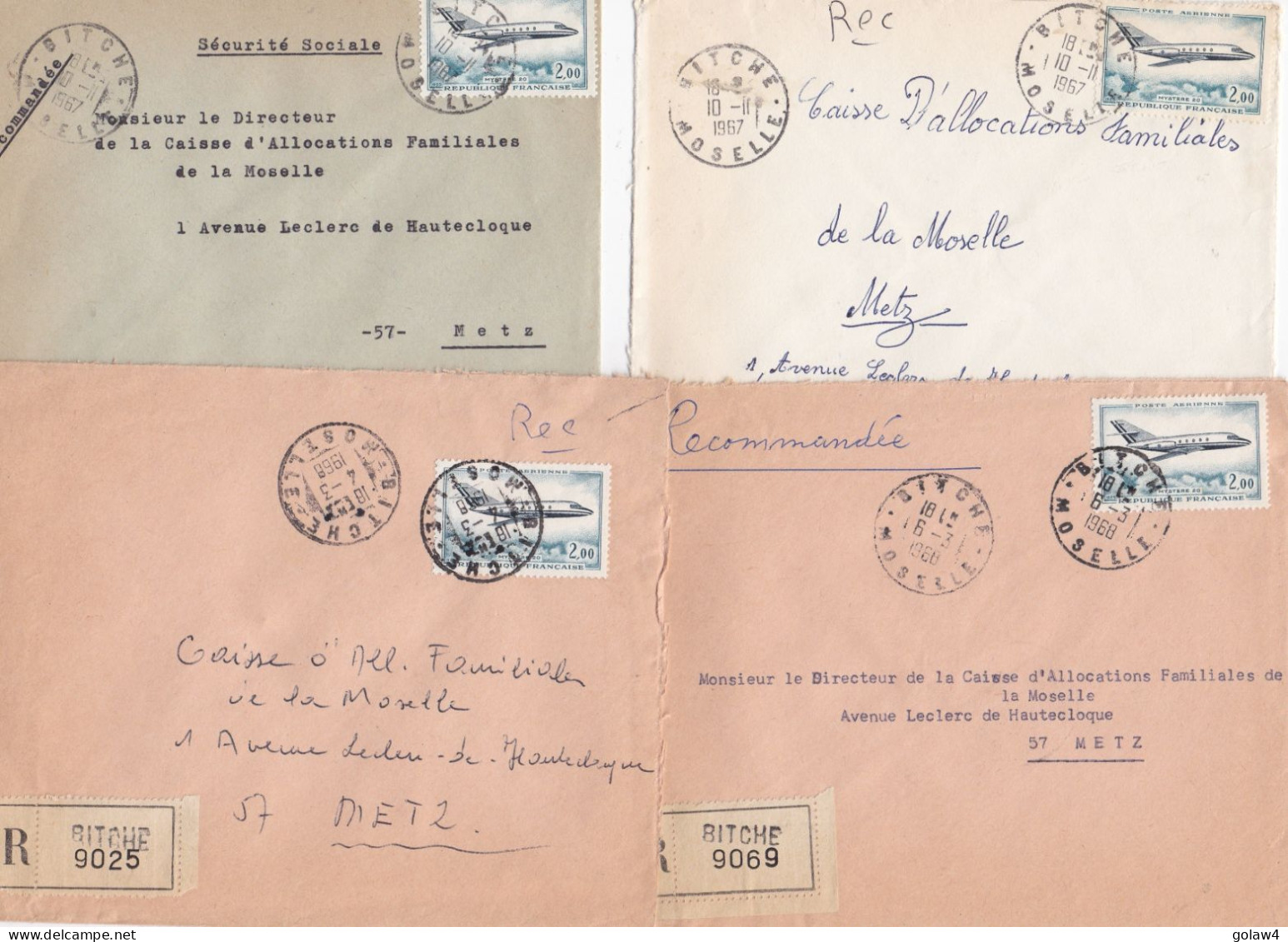 36936# LOT 19 LETTRES FRANCHISE PARTIELLE RECOMMANDE Obl BITCHE MOSELLE 1967 1968 Pour METZ 57 - Cartas & Documentos