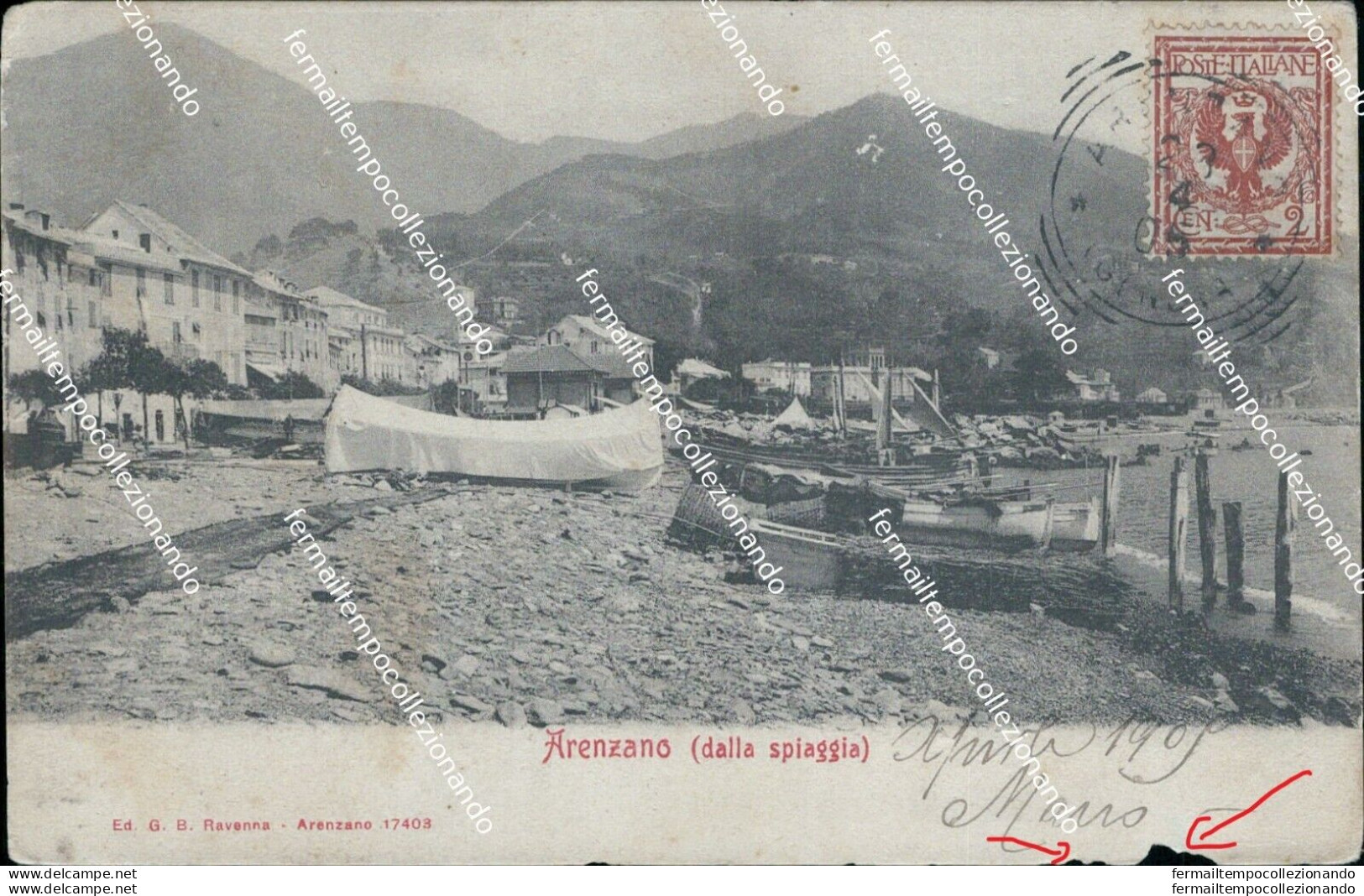 Bq324 Cartolina Arenzano Dalla Spiaggia 1905 Provincia Di Genova - Genova