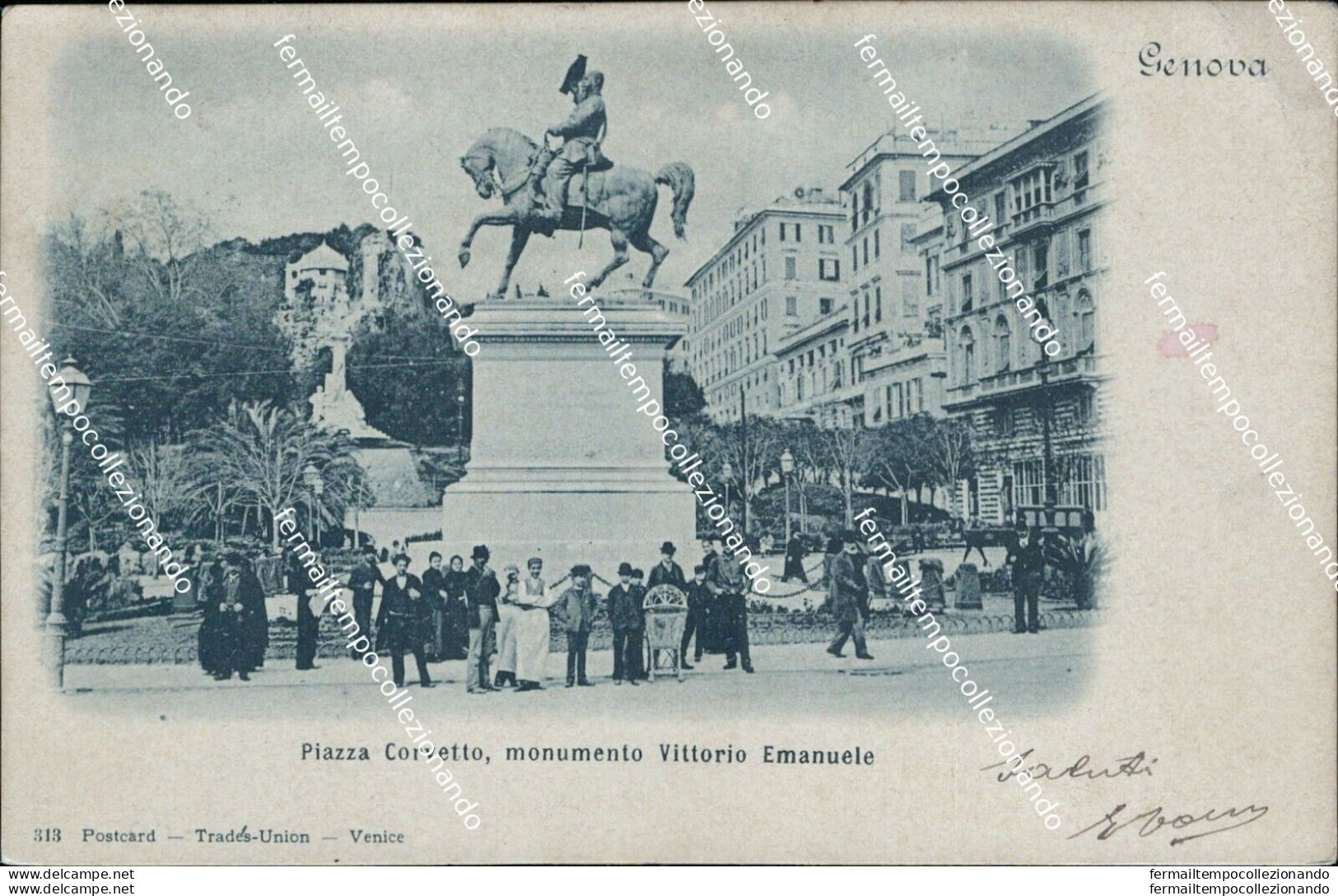 Bq340 Cartolina Genova Citta'  Piazza Corvetto Monumento Vittorio Emanuele 1900 - Genova (Genua)