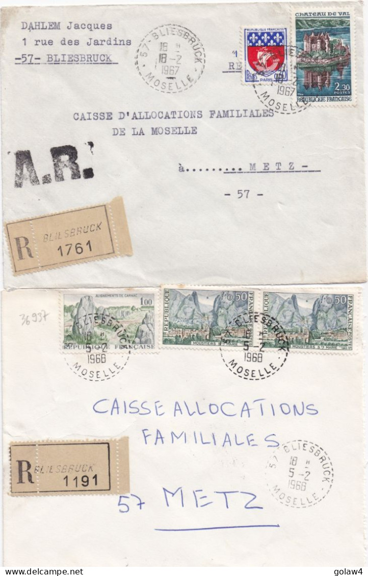 36937# LOT 5 LETTRES FRANCHISE PARTIELLE RECOMMANDE Obl BLIESBRUCK MOSELLE 1967 1968 Pour METZ 57 - Covers & Documents