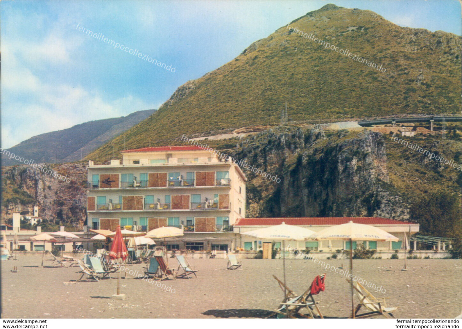 Ag328 Cartolina Praia A Mare Spiaggia Con Germania Hotel Provincia Di Cosenza - Cosenza