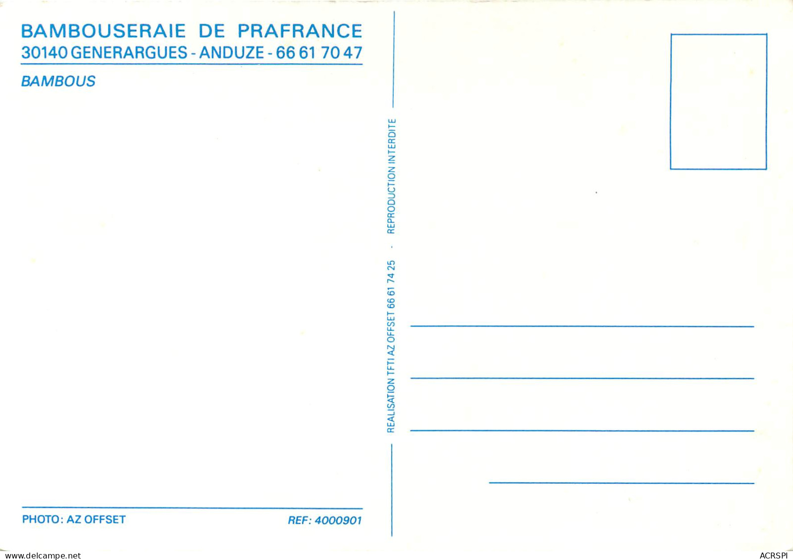 ANDUZE BAMBOUSERAIE DE PRAFRANCE GENERARGUES BAMBOUS 22(scan Recto-verso) MD2535 - Anduze