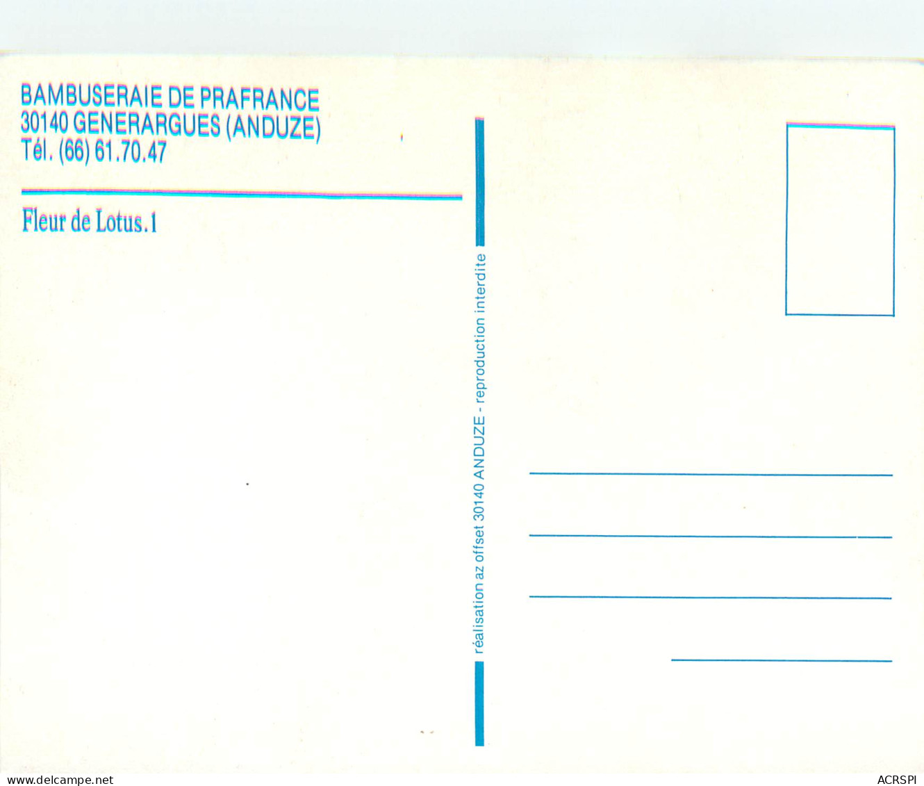 ANDUZE BAMBUSERAIE DE PRAFRANCE GENERARGUES Fleur De Lotus 20(scan Recto-verso) MD2539 - Anduze