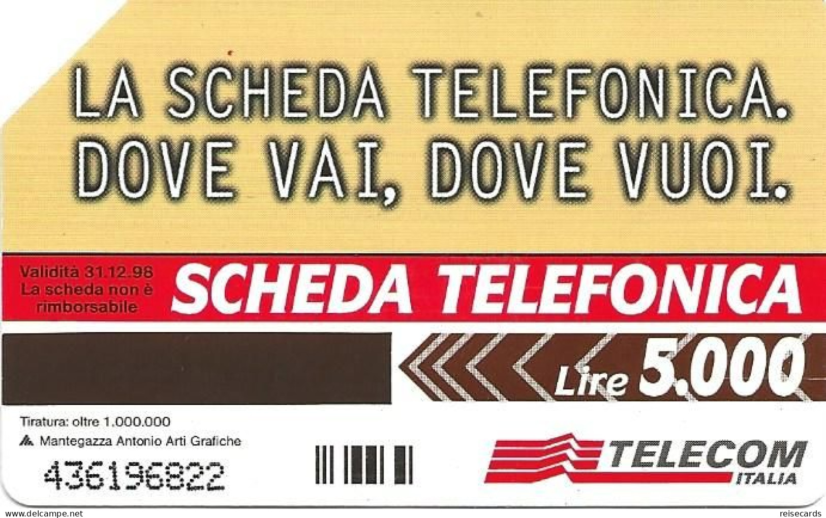 Italy: Telecom Italia - La Scheda Telefonica, Dove Vai - Públicas  Publicitarias