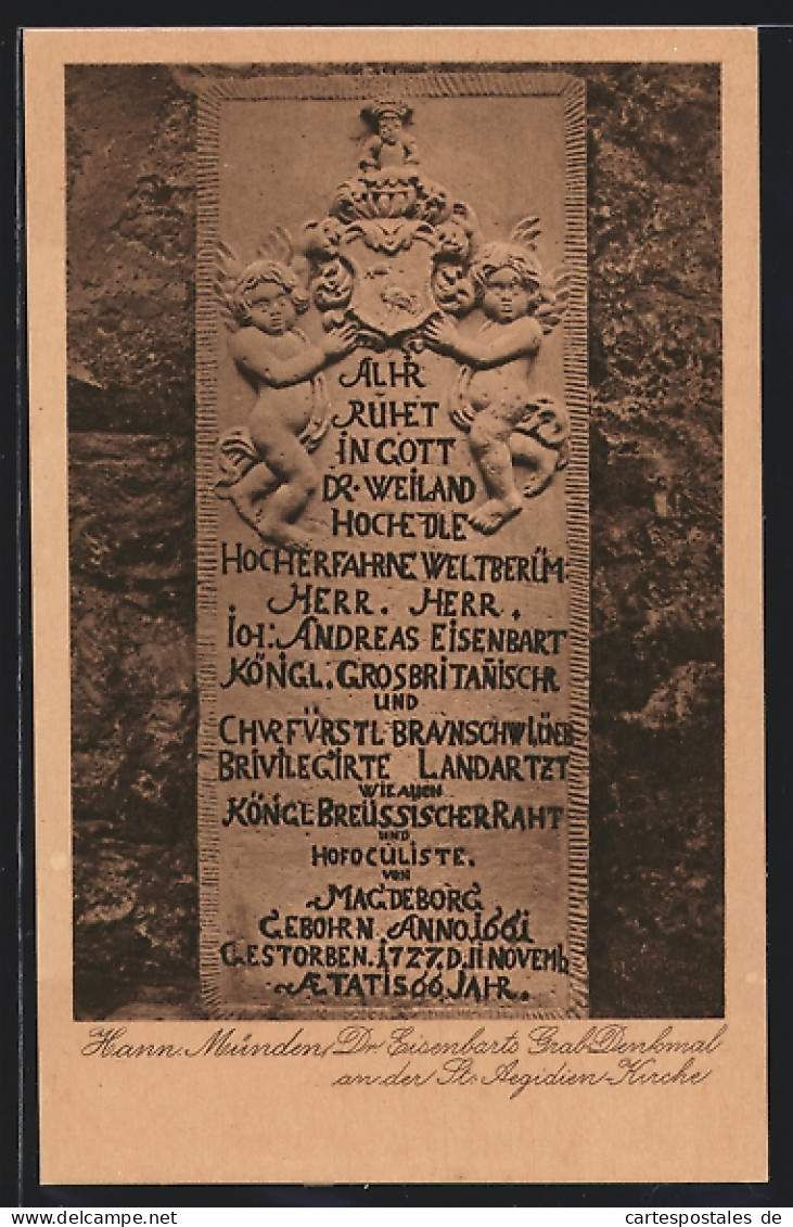 AK Hann. Münden, Dr. Eisenbarts Grab-Denkmal An Der St.-Aegidien-Kirche  - Hannoversch Münden