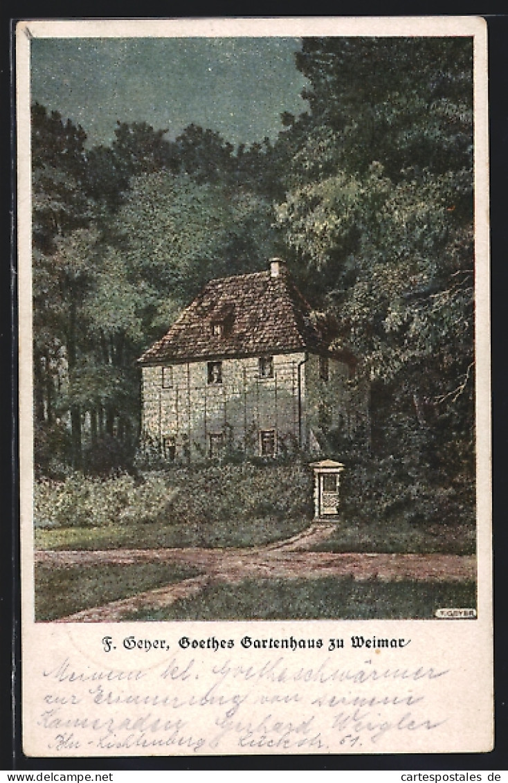 Künstler-AK Weimar / Thüringen, Goethes Gartenhaus Im Wald  - Weimar