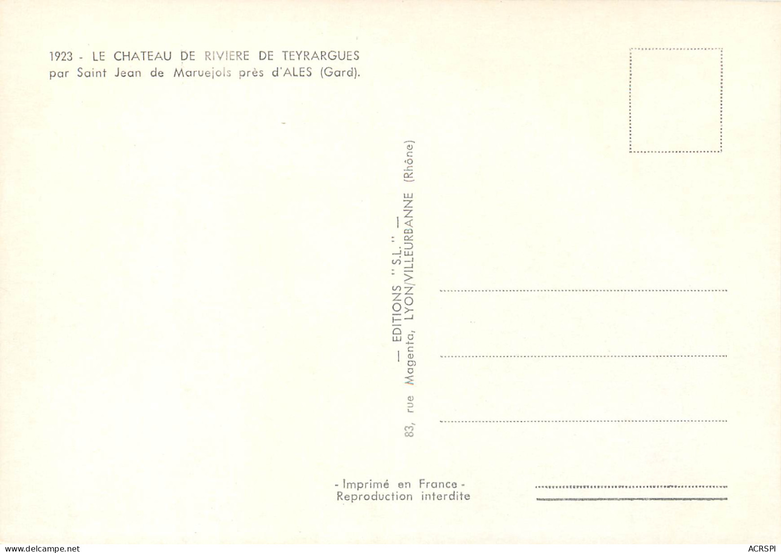 LE CHATEAU DE RIVIERE DE TEYRARGUES Par Saint Jean De Maruejols Pres D Ales 30(scan Recto-verso) MD2545 - Alès