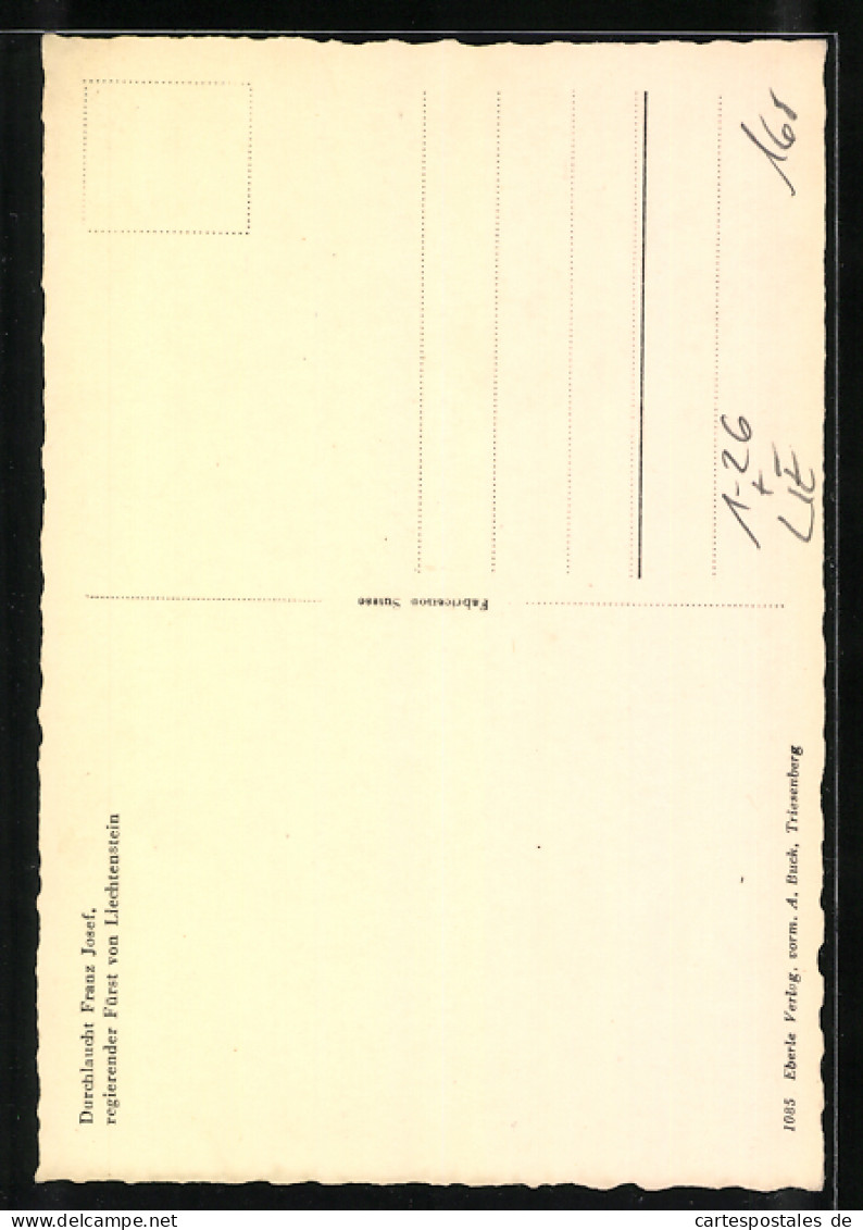 AK Fürst Franz Josef Von Liechtenstein Im Anzug Mit Krawatte  - Liechtenstein