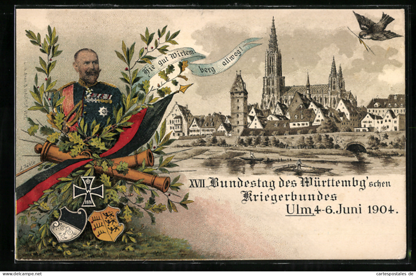 Lithographie Ganzsache PP27C47: Ulm / Donau, XVII. Bundestag Des Württemberg`schen Kriegerbundes 4.-6. Juni 1904  - Briefkaarten