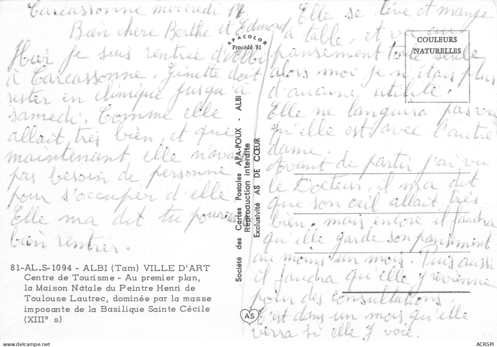 ALBI  Toulouse LAUTREC  35  (scan Recto Verso)MD2552TER - Albi