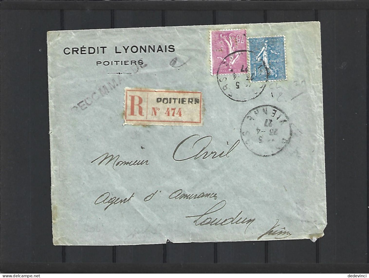 Crédit Lyonnais Posté à Poitiers En Reco - Storia Postale