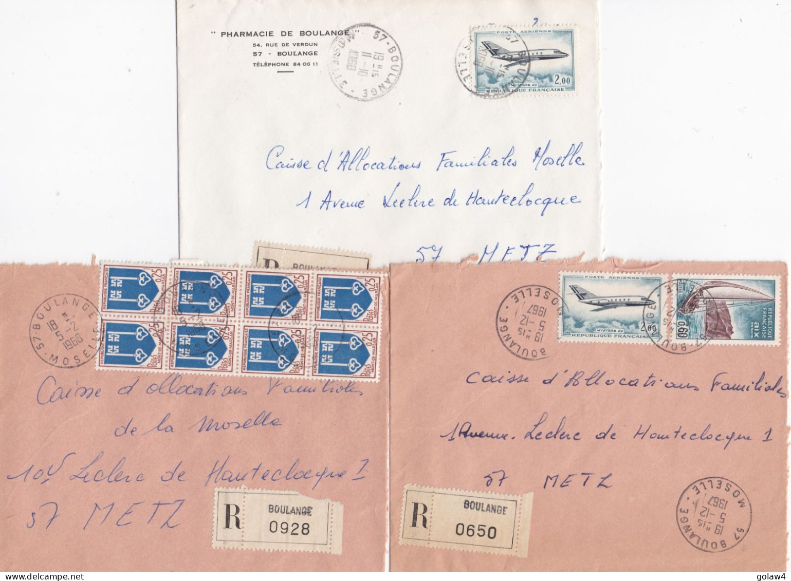 36939# LOT 7 LETTRES FRANCHISE PARTIELLE RECOMMANDE Obl 57 BOULANGE MOSELLE 1967 1968 Pour METZ 57 - Storia Postale