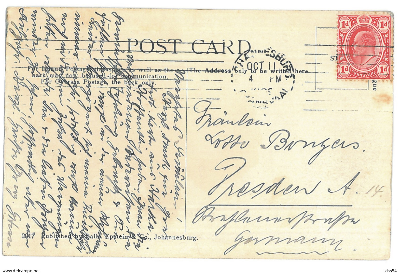 A 100 - 13806 JOHANNESBURG, Market - Old Postcard - Used - 1909 - Afrique Du Sud