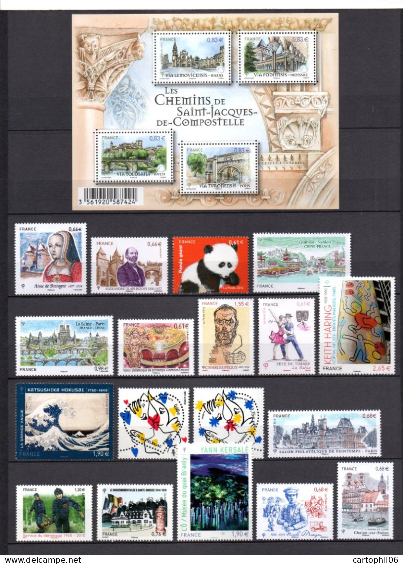 - FRANCE Années 2014/15 - 28 Timbres + 1 Feuillet Neufs ** MNH - VALEUR FACIALE 29,50 € - - Neufs