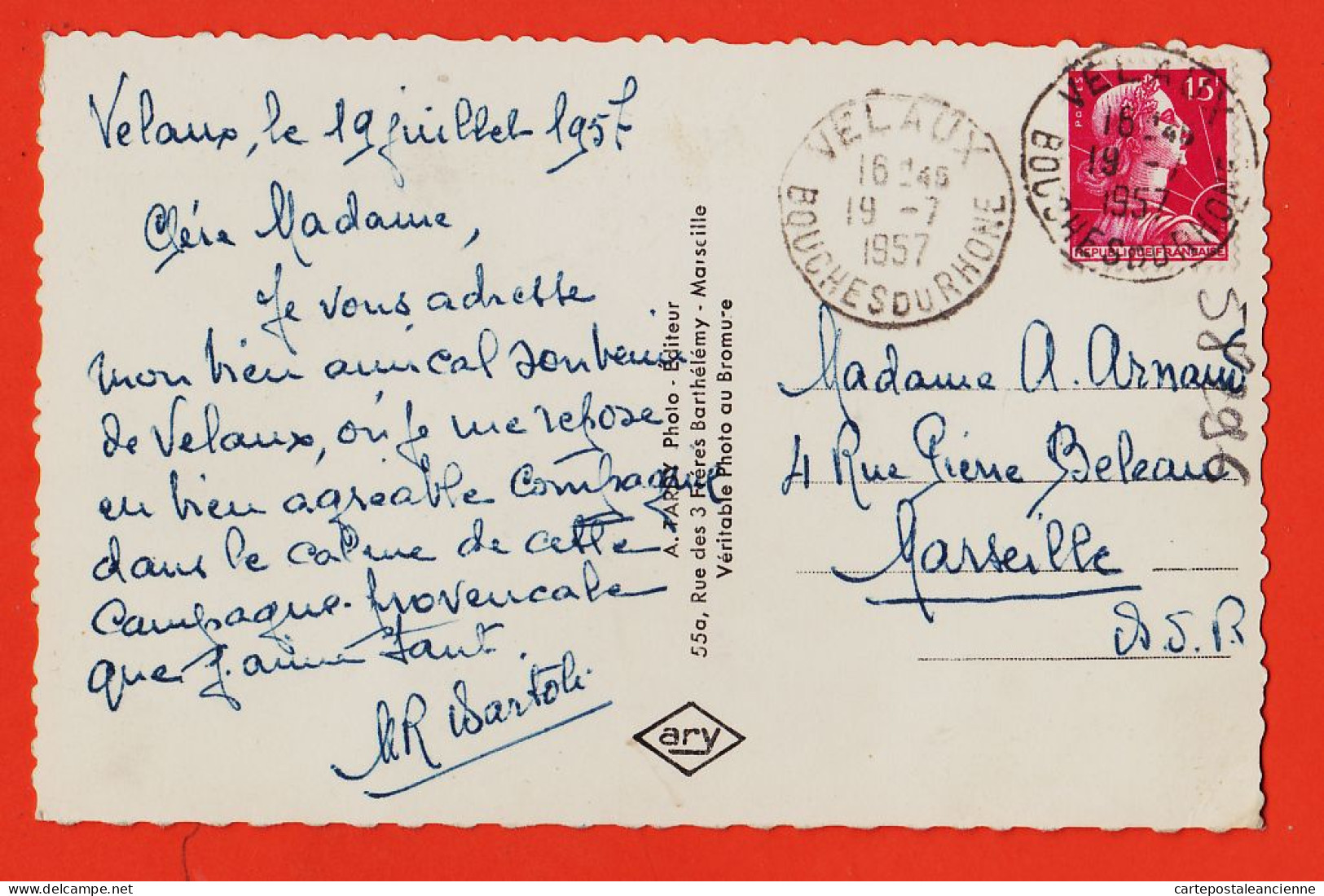 10684 / ⭐ ◉  (•◡•)  VELAUX 13-Bouches Rhone Souvenir Multivues 1957 à ARNAUD Rue Beleau Marseille-Bromure TARDY  - Other & Unclassified