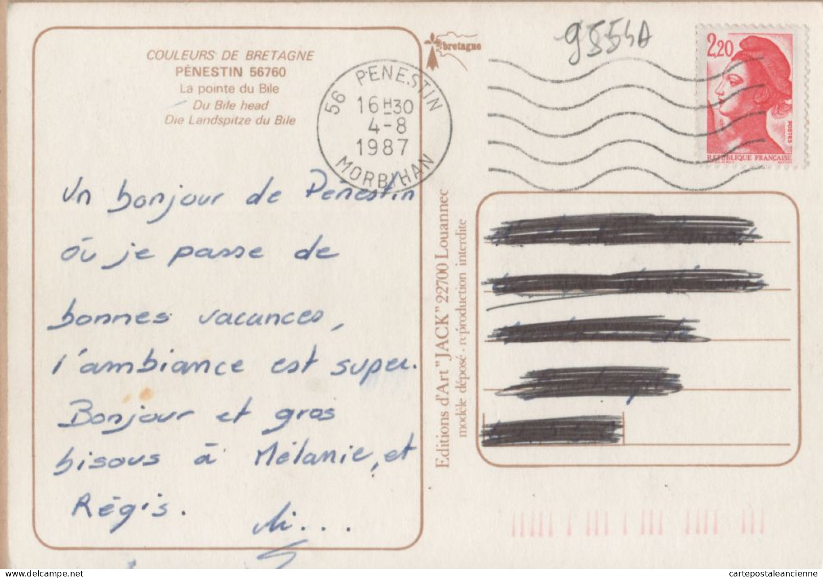 10611 ● PENESTIN-sur-MER 56-Morbihan La Pointe Du BILE CPM Postée Le 04.08.1987 - Edition ART JACK - Pénestin