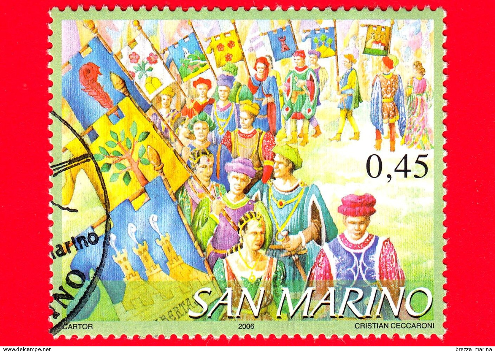 SAN MARINO - Usato - 2006 - 50º Anniversario Del Corpo Dei Balestrieri - Portinsegna E Bandiere Dei Nove Castelli - 45 - Used Stamps