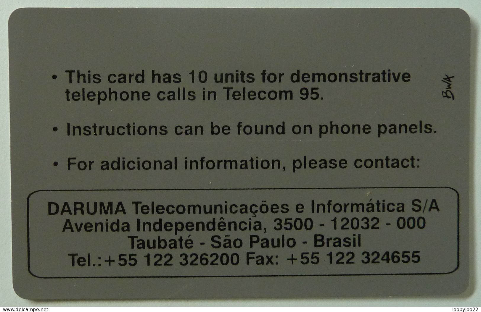 BRASIL / BRAZIL - Inductive TEST - Telecom 95 - Geneva Switzerland - Daruma - Urmet - Brésil