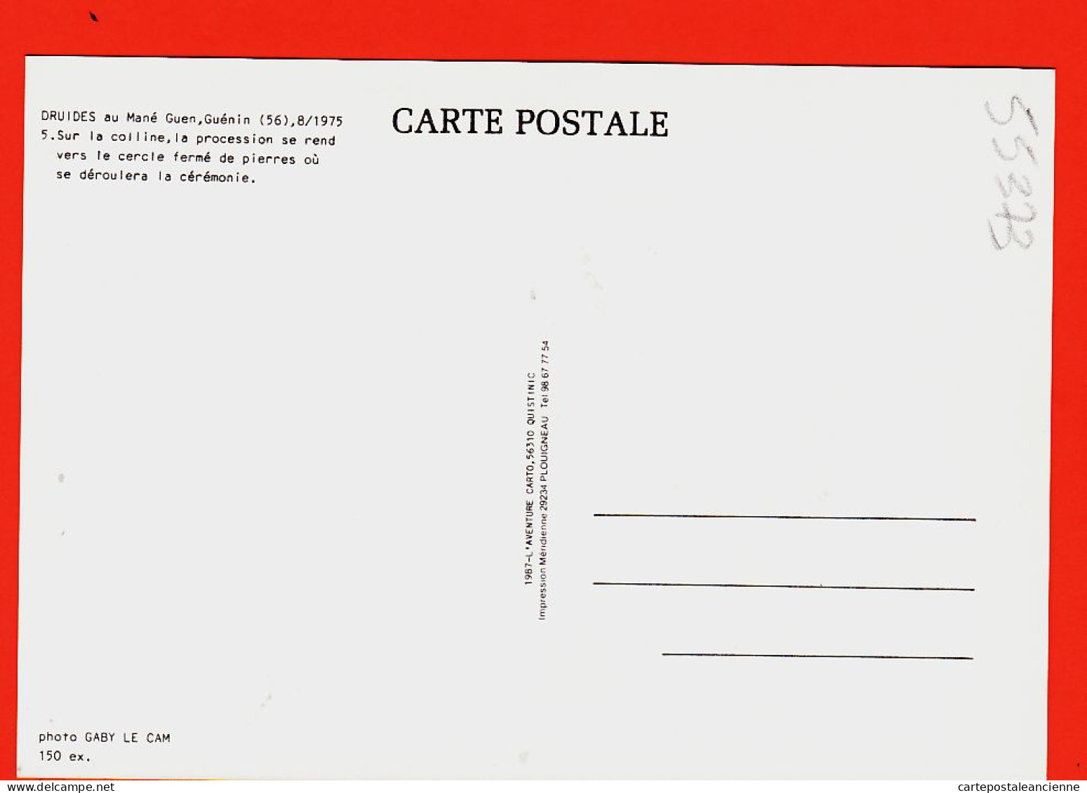10651 ● GUENIN MANE GUEN (56) Procession DRUIDES Colline Vers Cercle Fermé Pierres Aout 1975 Photo GABY LE CAM 150 Ex - Autres & Non Classés