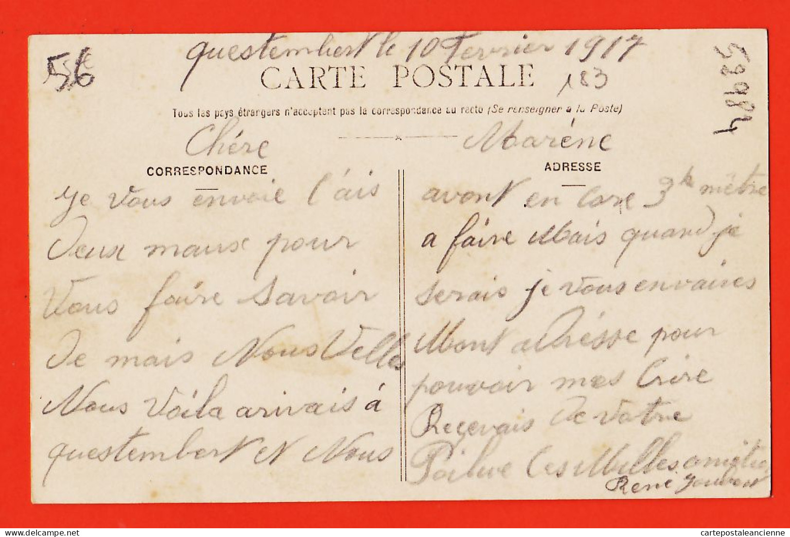 10623 ♥️ (•◡•) 56-QUESTEMBERT Fontaine Lavoir Presbytere Lavandières 1917 Poilu René JOUBEERT-BAILLY CHAMARRE - Questembert