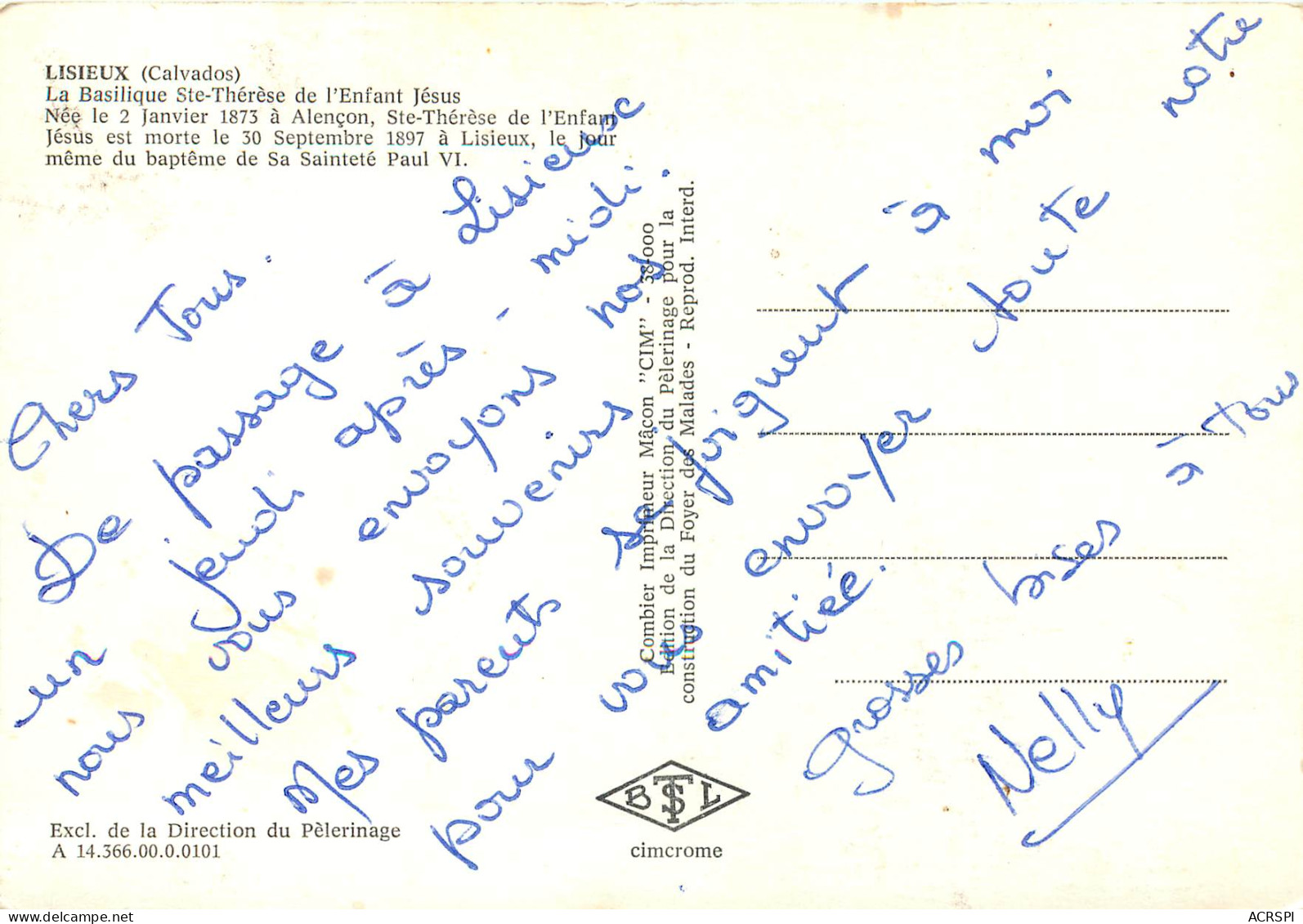 LISIEUX La Basilique Ste Therese De L Enfant Jesus Nee Le 2 Janvier 1873 9(scan Recto-verso) MD2585 - Lisieux