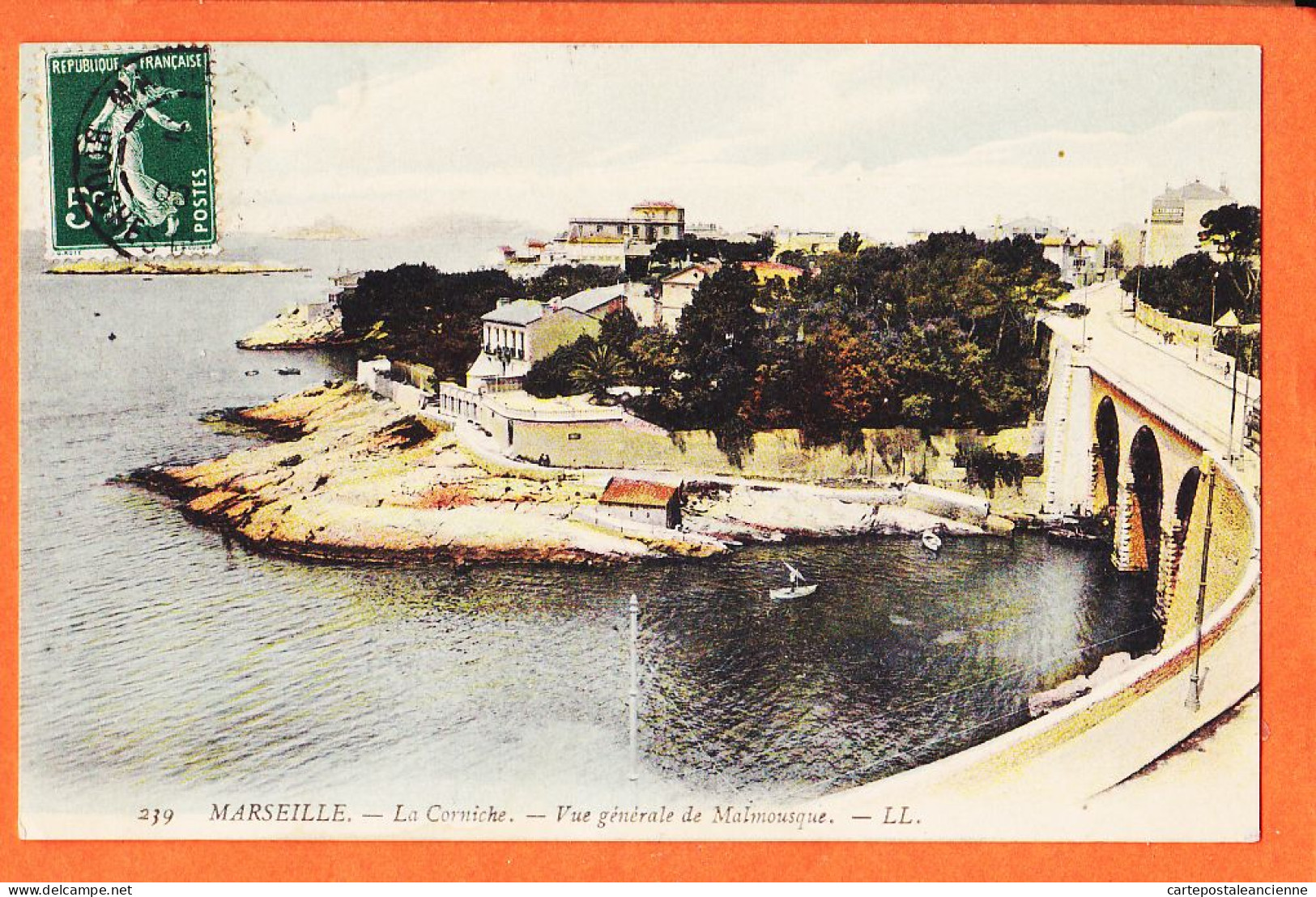 10746 ● MARSEILLE (13) La Corniche Vue Générale De MALMOUSQUE 1908 à VILAREM Port-Vendres LEVY 239 - Endoume, Roucas, Corniche, Beaches