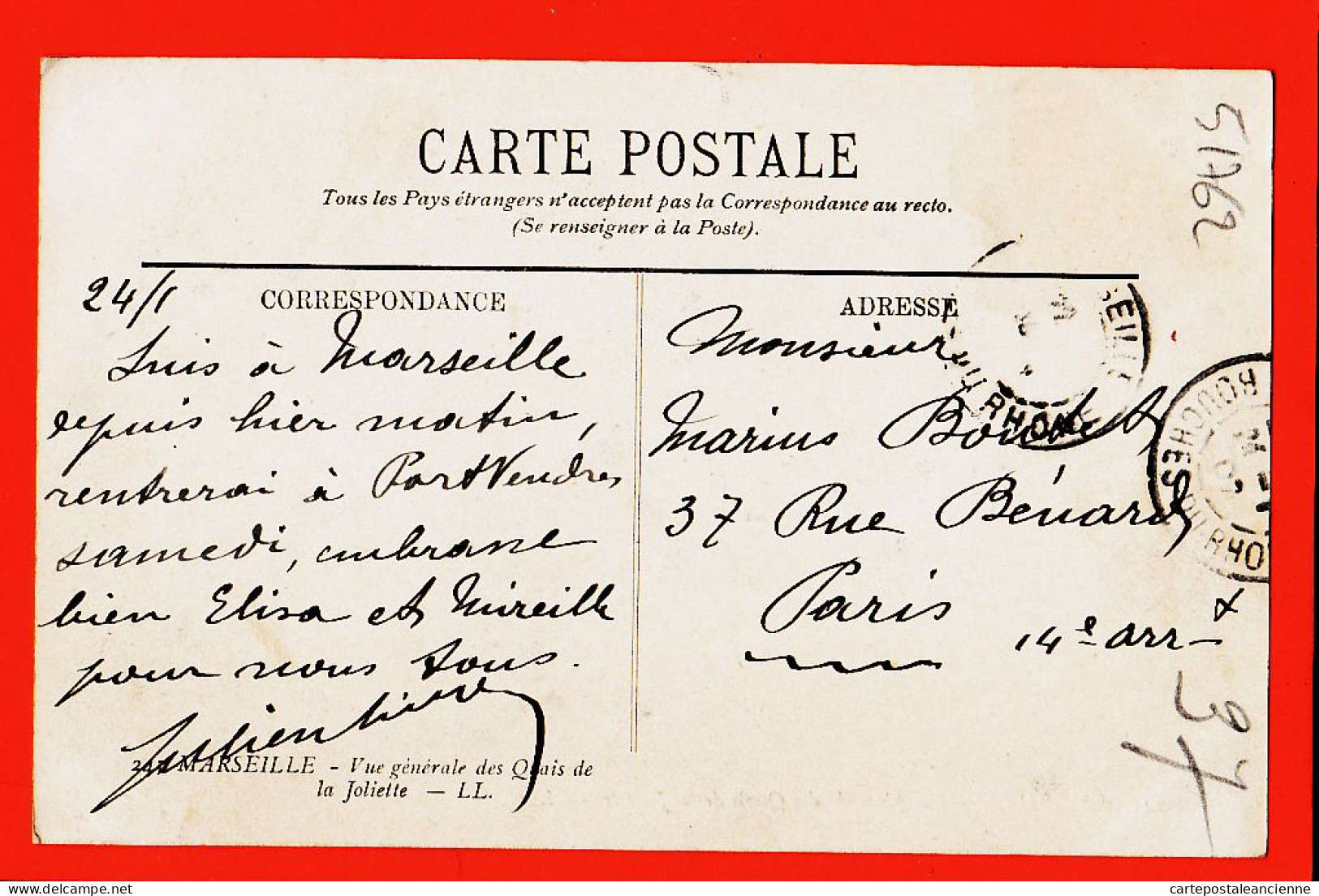 10760 ● MARSEILLE (13) Vue Générale Des Quais De La JOLIETTE 1907 à Honoré VILLAREM Port-Vendres LEVY 24 - Joliette, Hafenzone