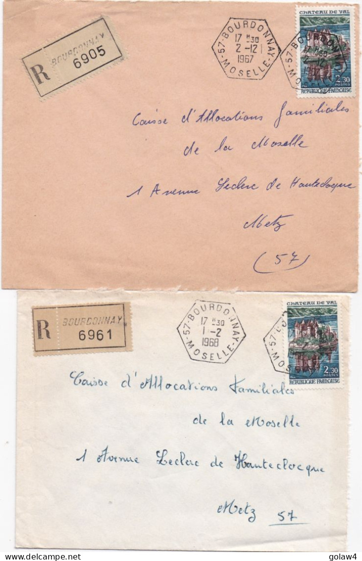 36941# LOT 4 LETTRES FRANCHISE PARTIELLE RECOMMANDE Obl 57 BOURDONNAY MOSELLE 1967 1968 Pour METZ 57 - Brieven En Documenten