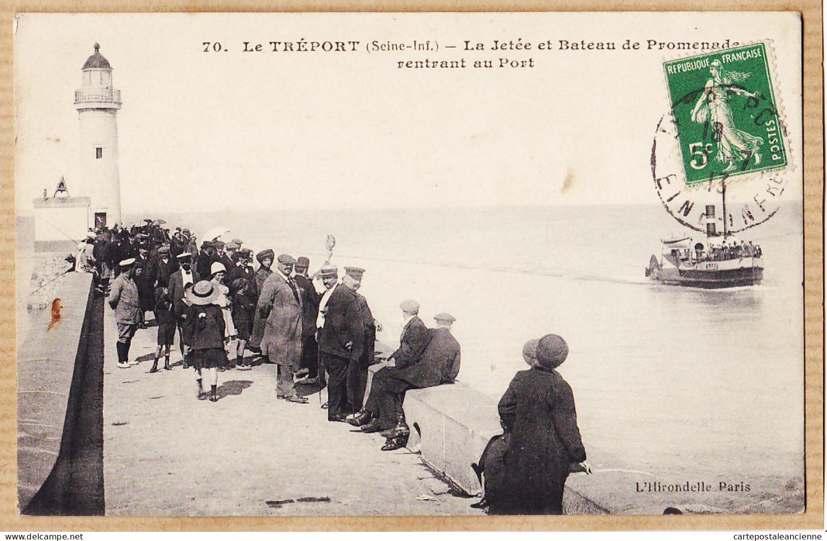 10899 / ⭐ ◉  Peu Commun 76-LE TREPORT Jetée Bateau Promenade Rentrant Port Tampon LES TERRASSES 1914 -HIRONDELLE 70 - Le Treport