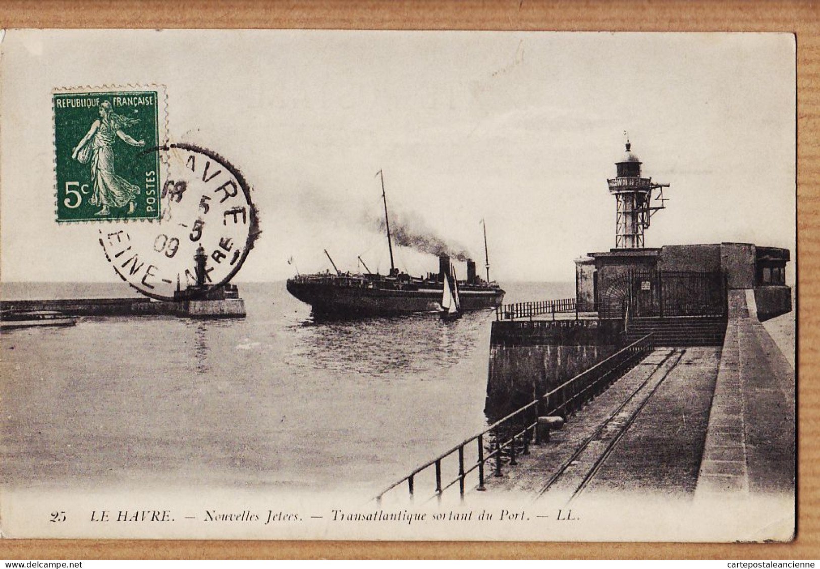 10927 / LE HAVRE Nouvelles Jetées Transatlantique Sortant Du Port Cpbat 1909 à GIRAUD Rue Texel Paris  LEVY 25 - Hafen