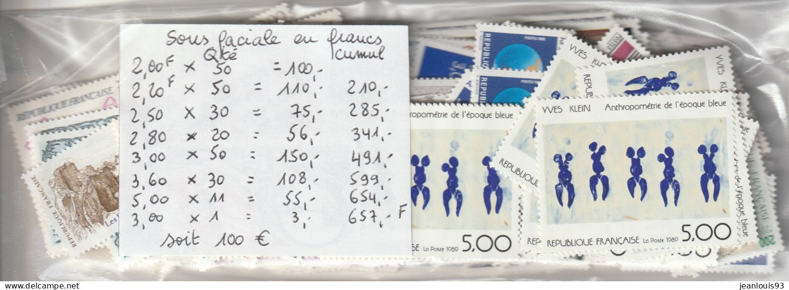 Lot Timbres France Sous-faciale, 657,00 Francs (val Min 2 F) :100€, 50% De Remise : 50€ PORT RECOMMANDE OFFERT - Nuovi