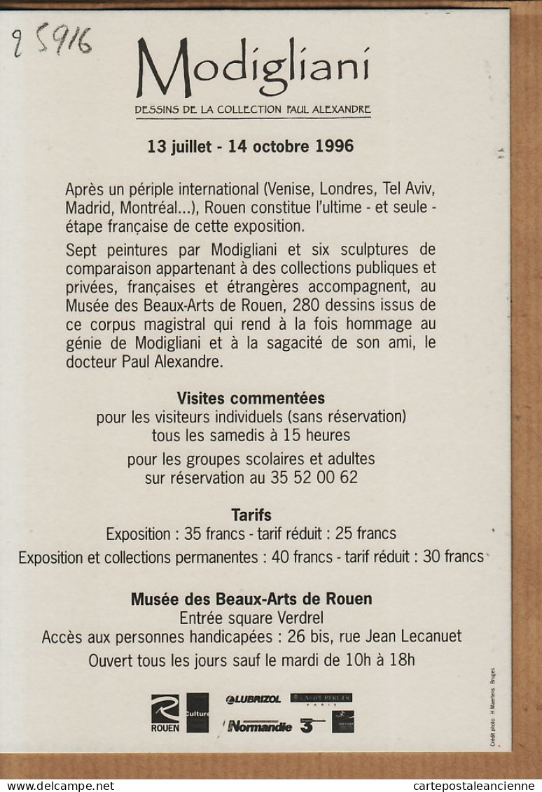 10849 / Peu Commun ROUEN Exposition MODIGLIANI 13 Juillet-14 Octobre 1996 Musée BEAUX ARTS  Square VERDREL - Rouen