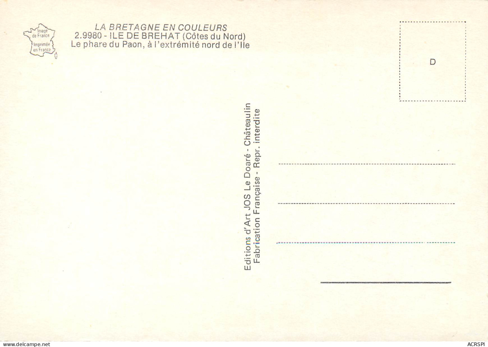ILE DE BREHATle Phare Du Paon A L Extremite Nord De L Ile 19(scan Recto-verso) MD2586 - Ile De Bréhat