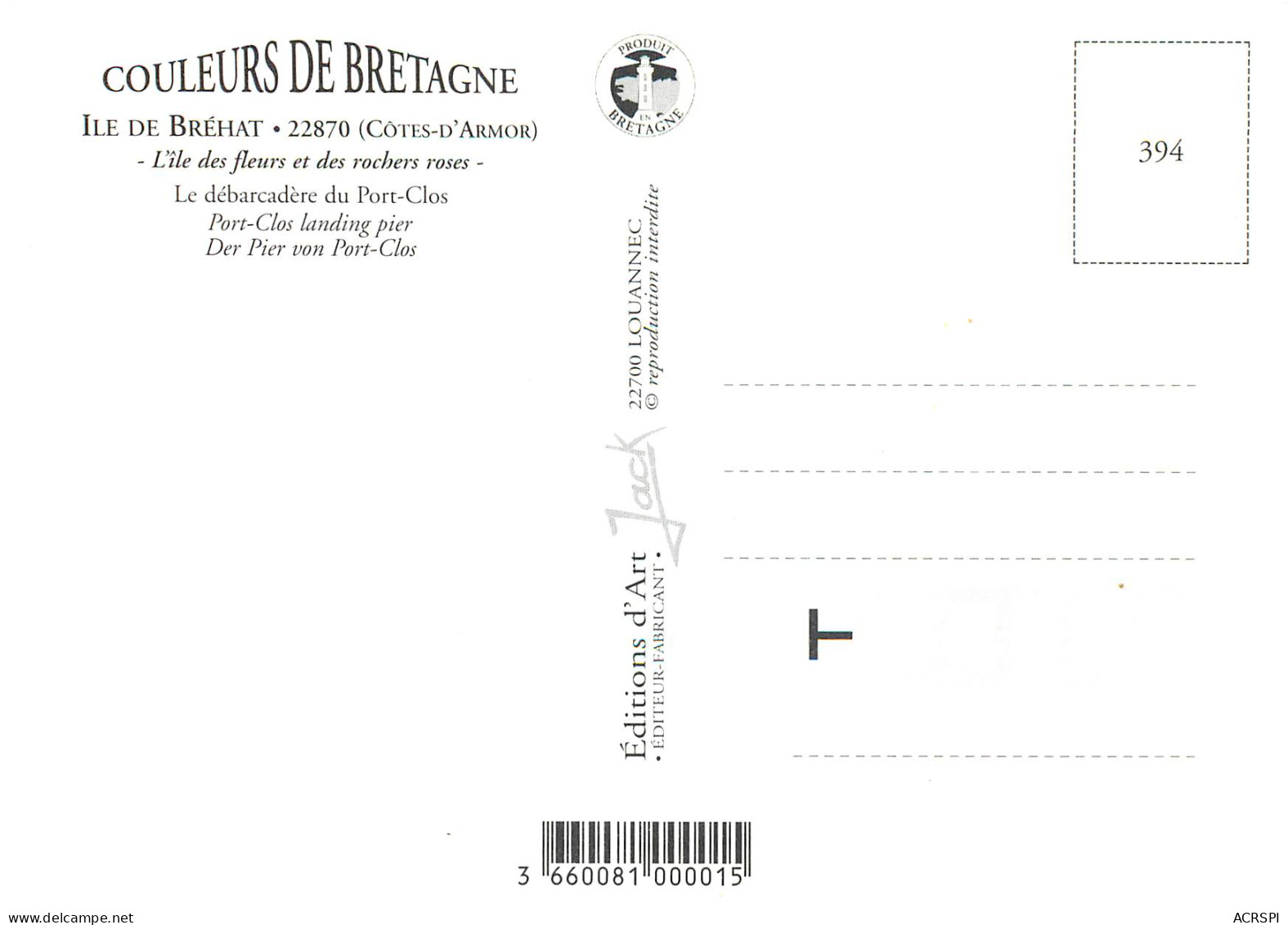 ILE DE BREHAT Le Debarcadere Du Port Clos 17(scan Recto-verso) MD2586 - Ile De Bréhat