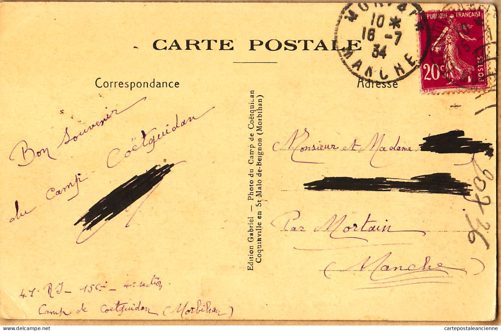 10587 / ⭐ ◉  CAMP De COETQUIDAN 56-Morbihan DEPART En MANOEUVRE Militaria 16.07.1934 Ed GABRIEL COQUINVILLE - Guer Cötquidan