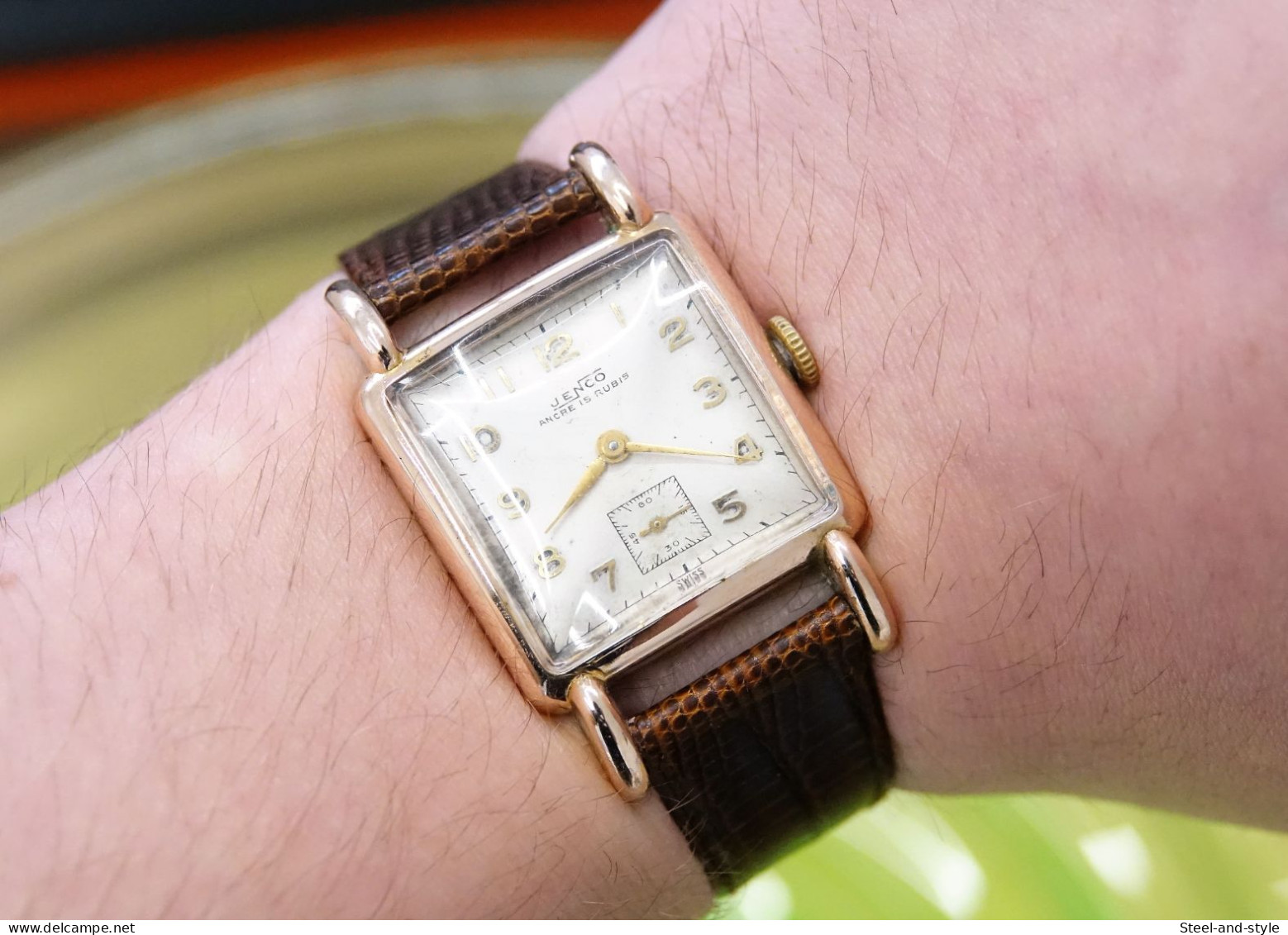 Watches :  JENCO MAN TANK DIAMOND SHAPED CRYSTAL ' FANCY LUGS ' Art Deco - Original - Running - 1930 's - Montres Haut De Gamme