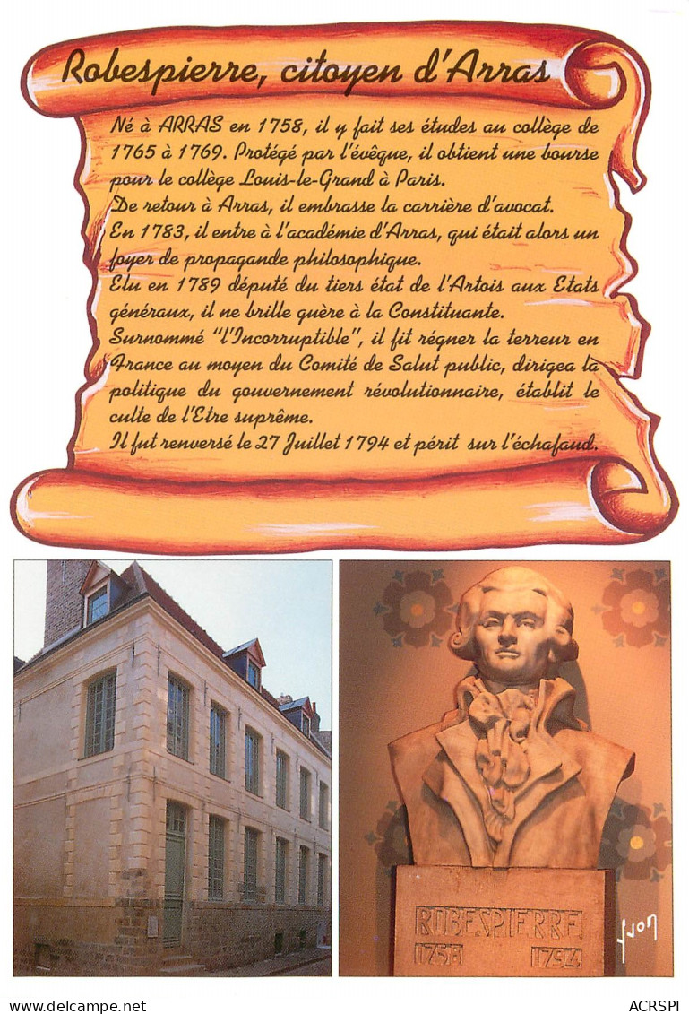 ARRAS La Maison Natale De Robespierre Citoyen D Arras 18(scan Recto-verso) MD2589 - Arras