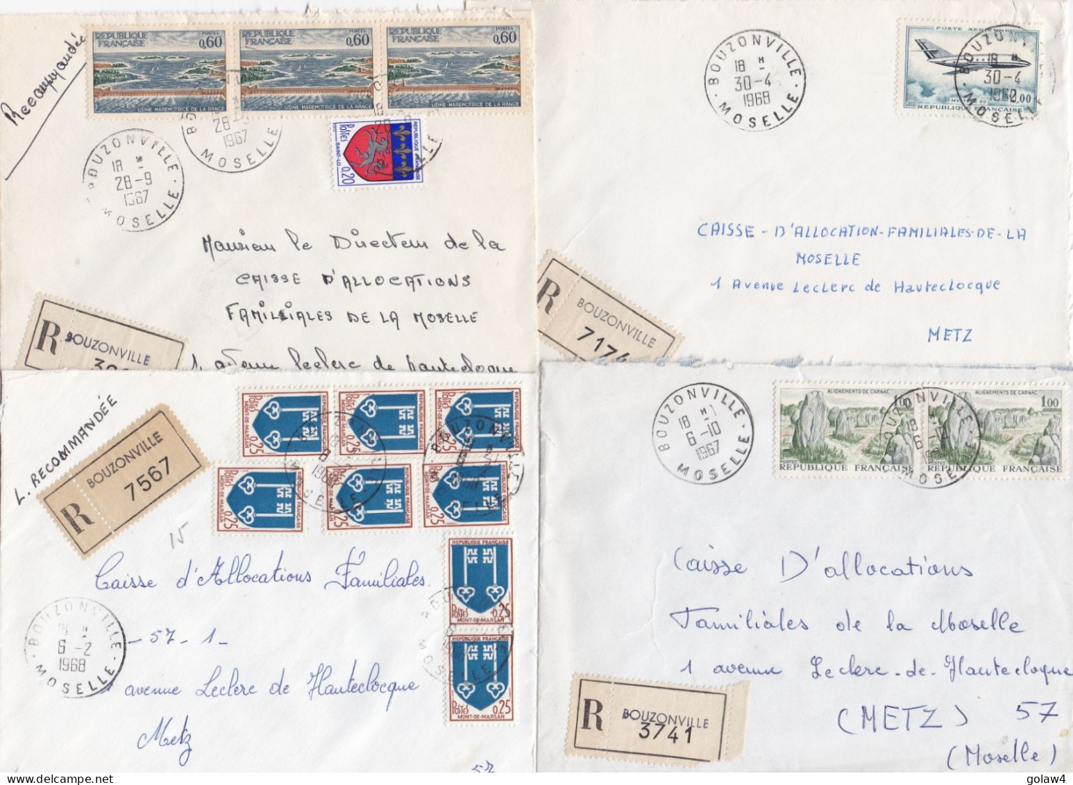 36942# LOT 17 LETTRES FRANCHISE PARTIELLE RECOMMANDE Obl BOUZONVILLE MOSELLE 1967 1968 Pour METZ 57 - Brieven En Documenten