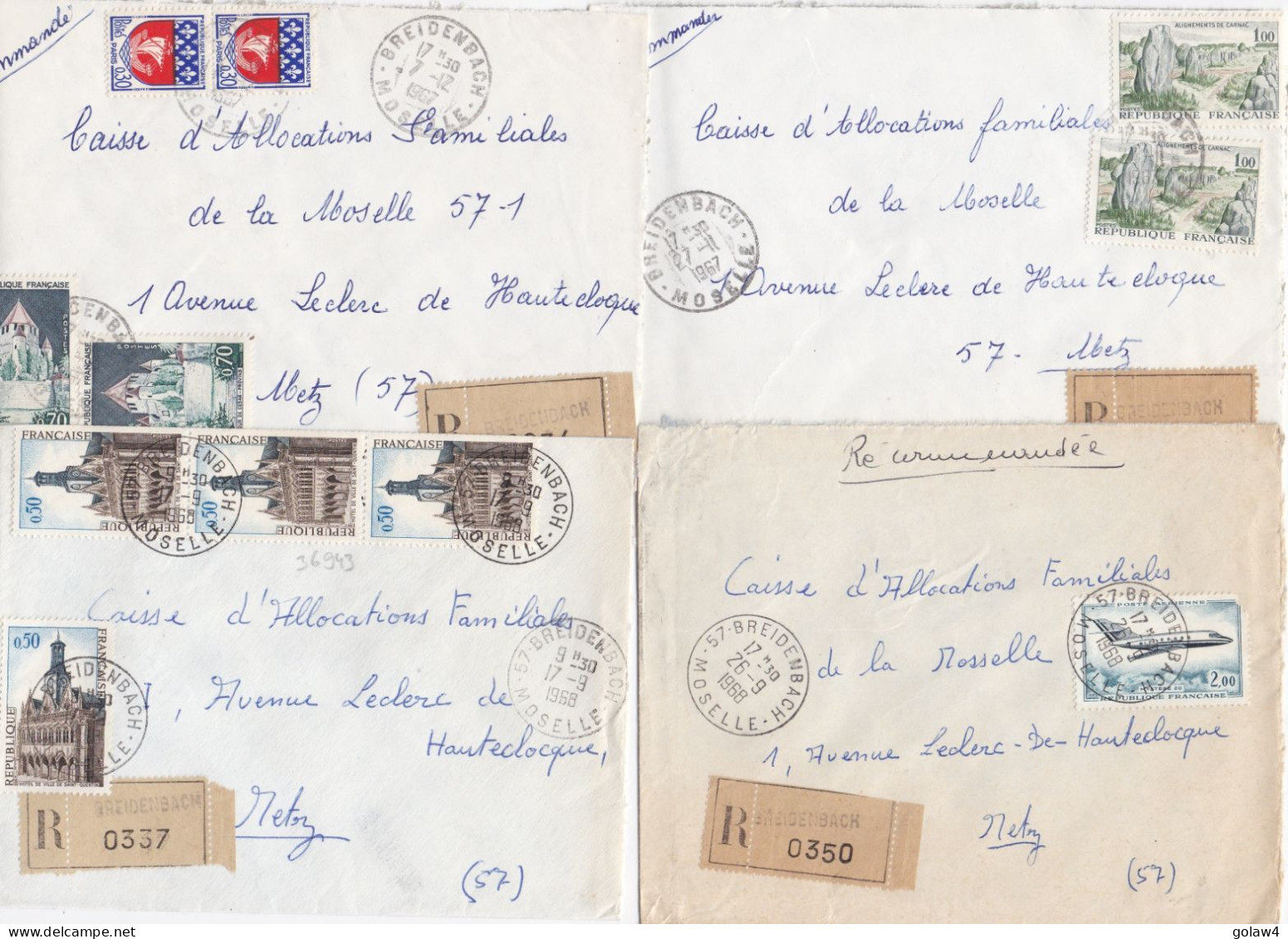 36943# LOT 5 LETTRES FRANCHISE PARTIELLE RECOMMANDE Obl BREIDENBACH MOSELLE 1967 1968 Pour METZ 57 - Covers & Documents