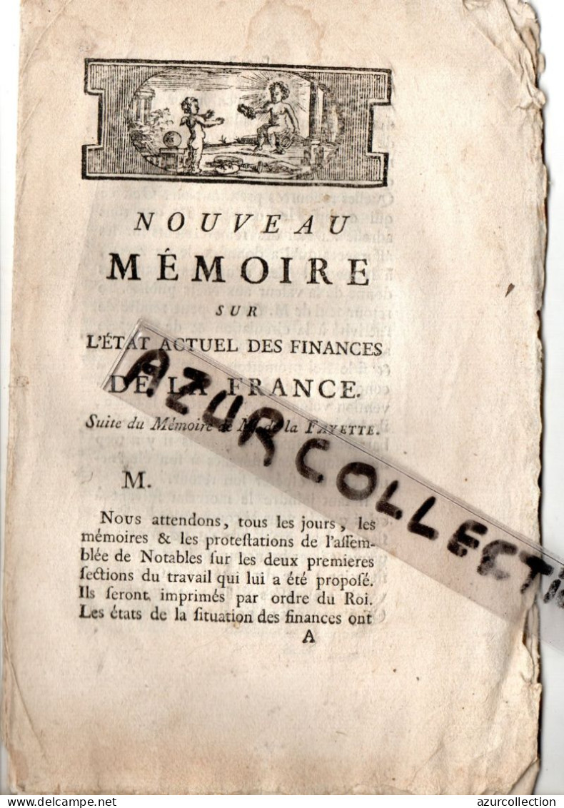 LA FAYETTE . SUITE. NOUVEAU MEMOIRE FINANCES DE LA FRANCE . 15 PAGES - Historical Documents