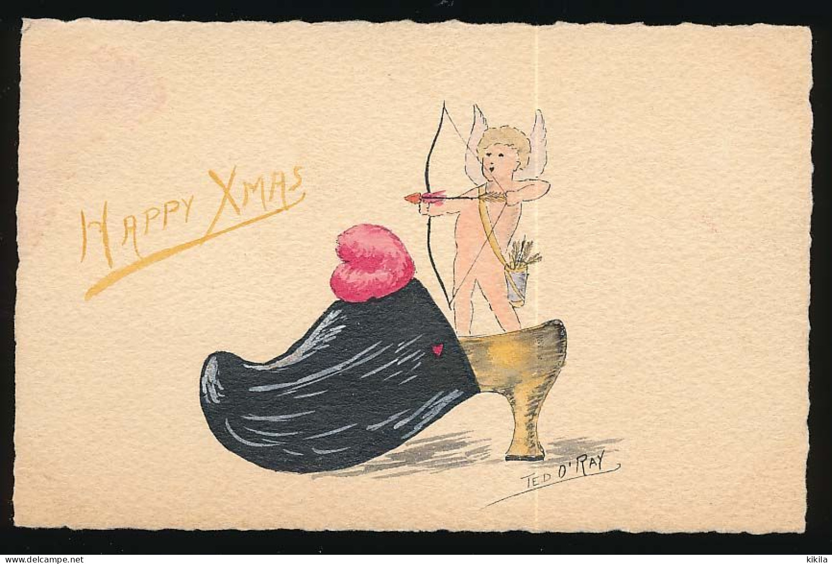 CPSM  Dentelée 9 X 14 Fantaisies SABOT (73)  "Happy Xmas" Illustrateur Ted O'Ray Amour Arc Flèche Carquois - Autres & Non Classés