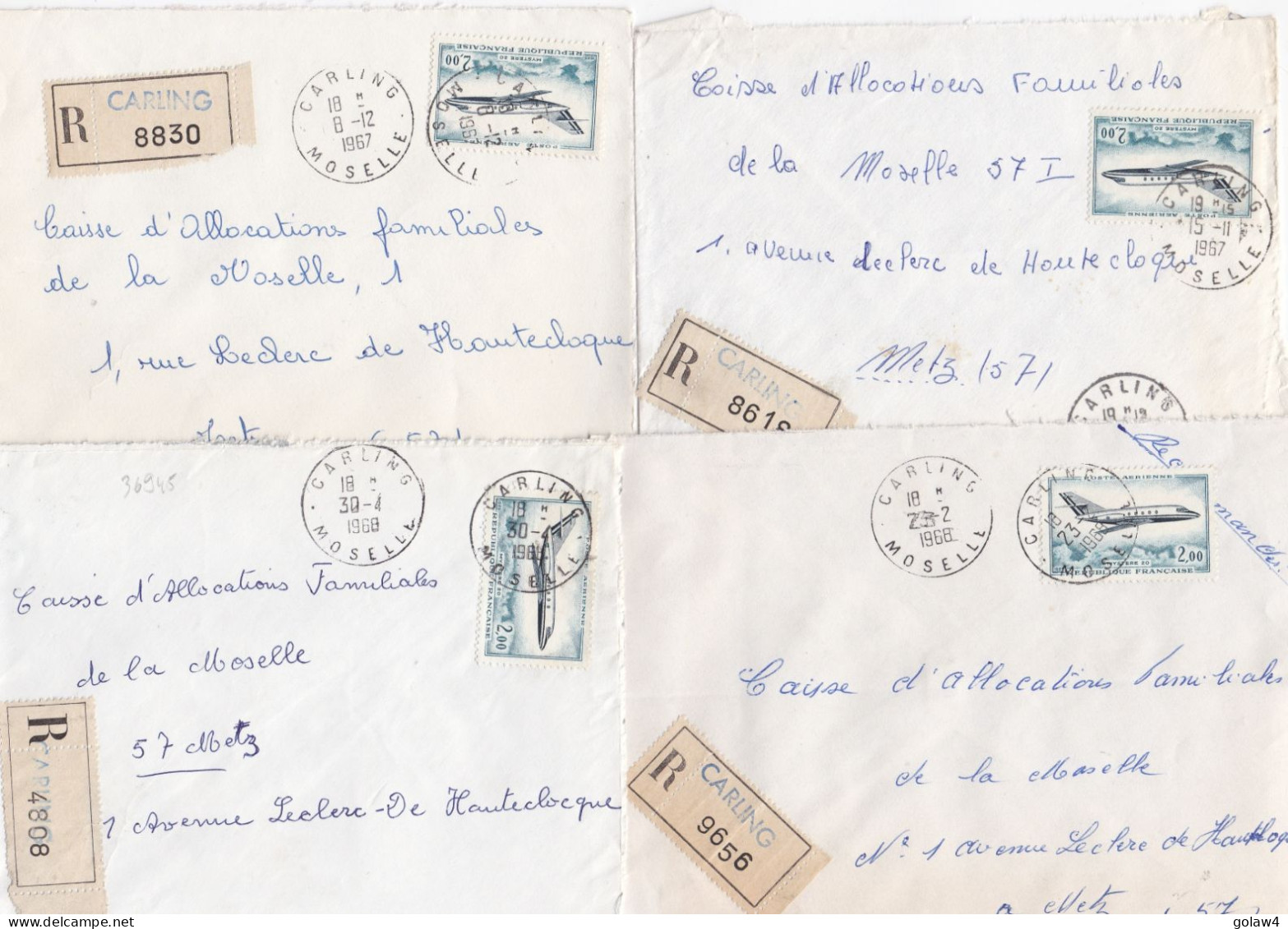 36945# LOT 7 LETTRES FRANCHISE PARTIELLE RECOMMANDE Obl CARLING MOSELLE 1967 1968 Pour METZ 57 - Lettres & Documents