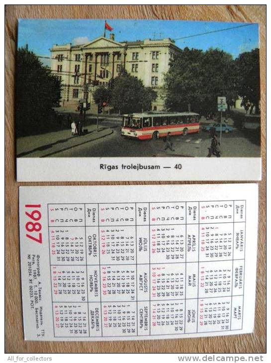 Small Calendar From USSR Latvia 1987,  Trolley Bus Transport  Tirage 10 000 - Tamaño Pequeño : 1981-90