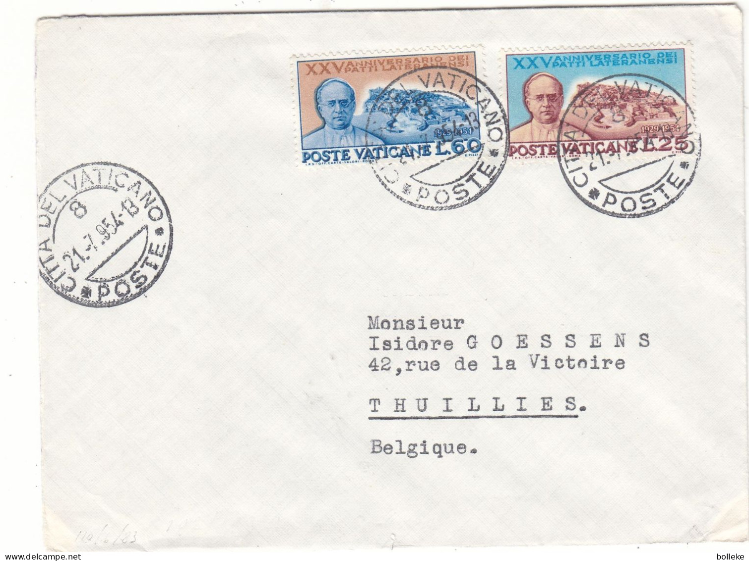 Vatican - Lettre De 1954  - Oblit Citta Del Vaticano - Exp Vers Thuillies - Papes - - Briefe U. Dokumente