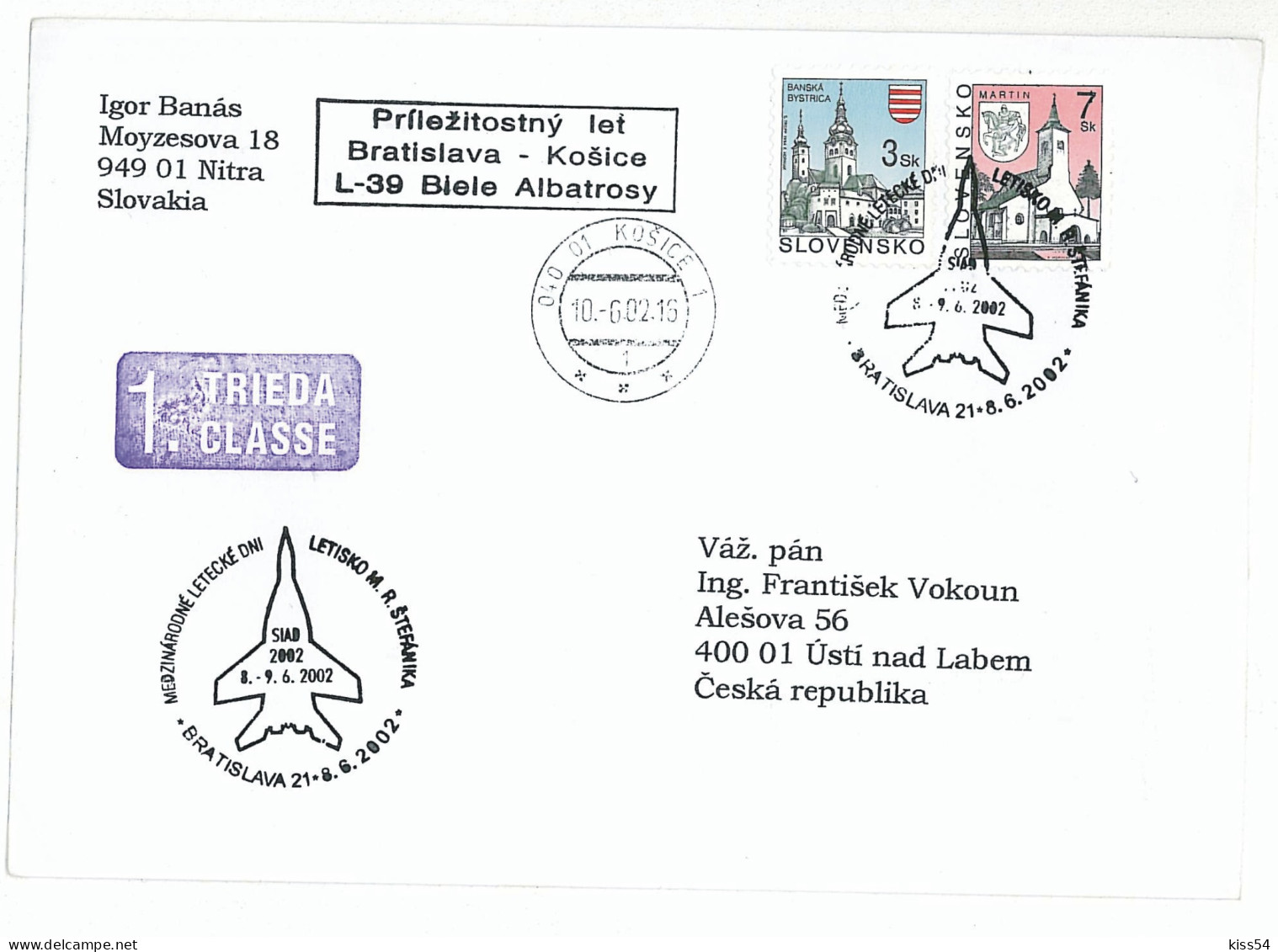 COV 34 - 1038-a AIRPLANE, Flight, Slovakia - Cover - Used - 2002 - Covers & Documents