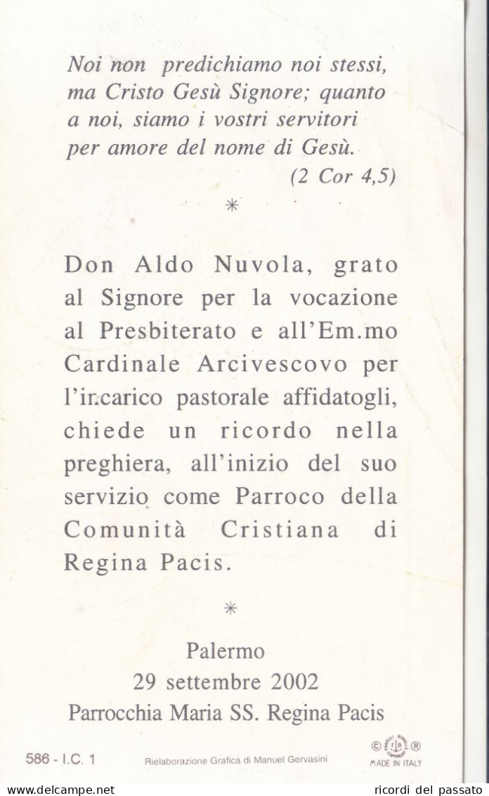 Santino Ricordo Inizio Parroco Don Aldo Nuvola - Palermo 2002 - Imágenes Religiosas