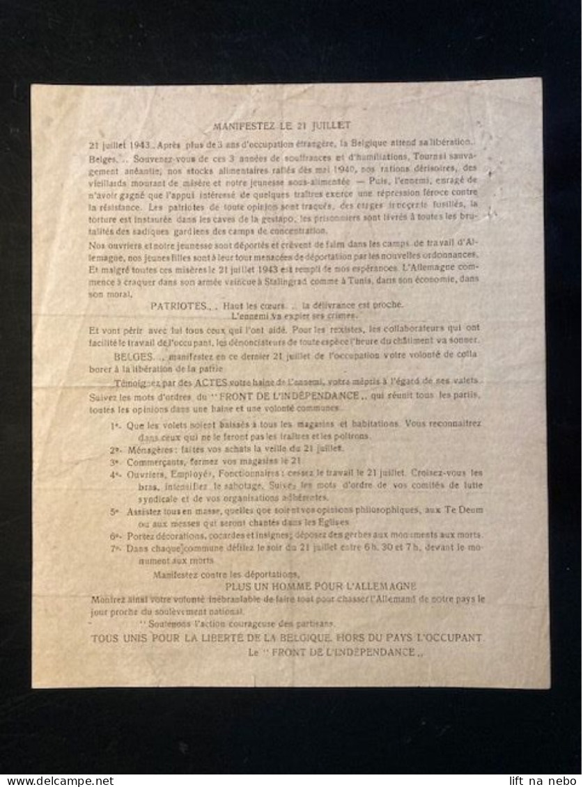 Tract Presse Clandestine Résistance Belge WWII WW2 'Lettre Ouverte Au Président Reeder' Printed On Both Sides - Dokumente
