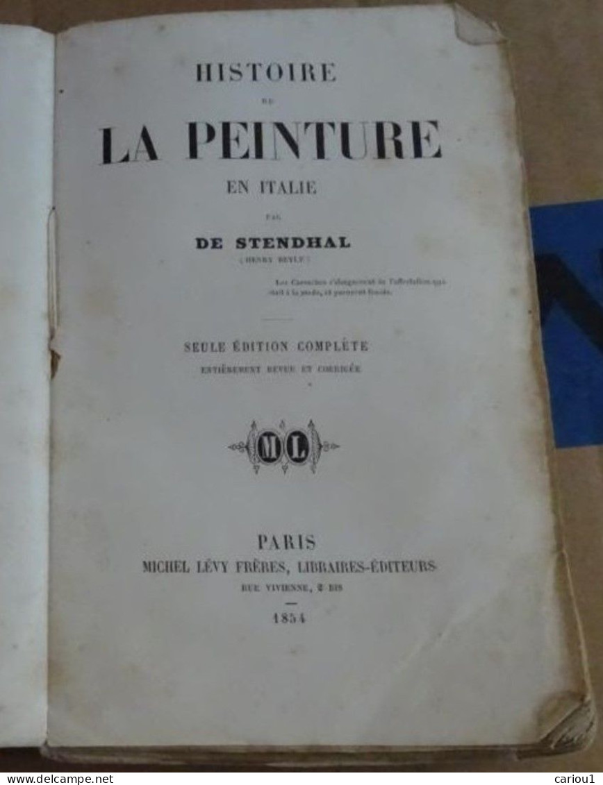 C1 STENDHAL Histoire De La PEINTURE EN ITALIE Michel Levy 1854 Port Inclus France - 1801-1900