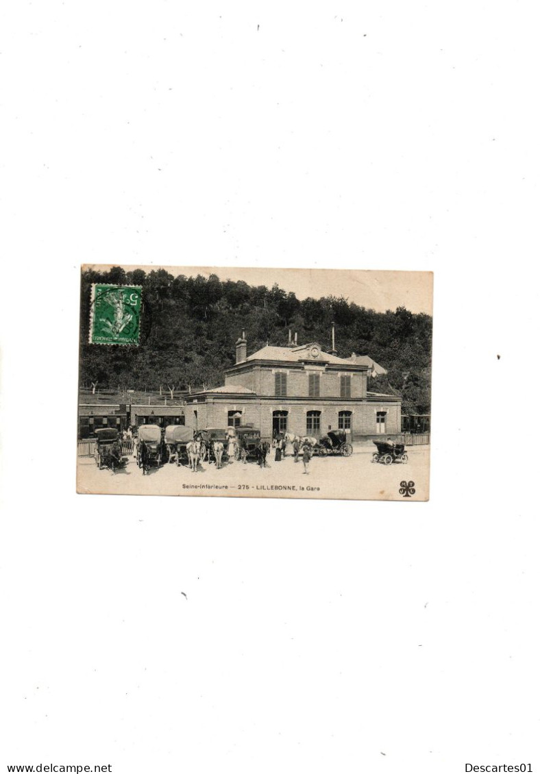 C P A  ANIMEE  LILLEBONNE  LA GARE   CIRCULEE 25 SEPTEMBRE 1908 - Lillebonne